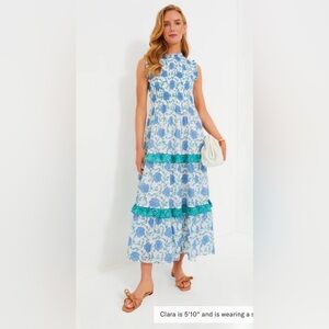 OLIPHANT Poppy Blue Sleeveless Smocked Maxi Size Medium